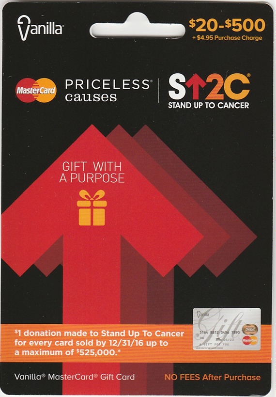 Buy MasterCard gift cards and Stand Up To Cancer
