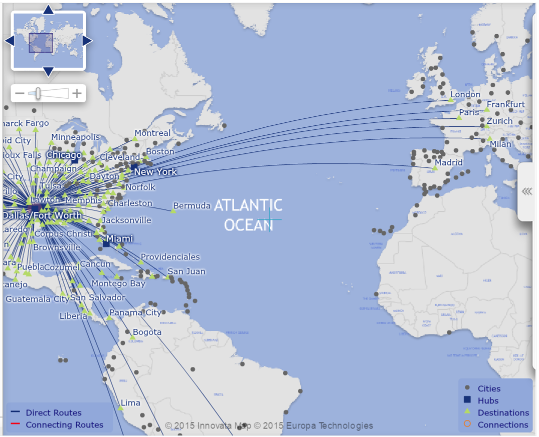 American Airlines International Route Map