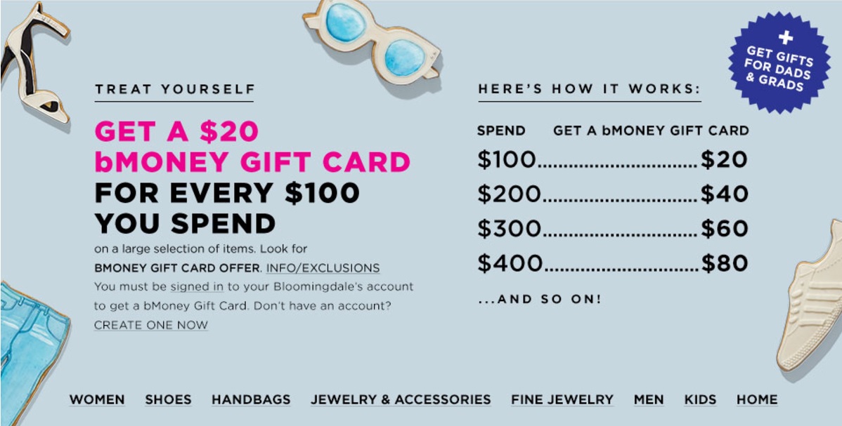 As Shown Above Bloomingdale S Is Running A Promotion For 20 Bmoney Gift Card Every 100 You Spend Far I Can Tell The