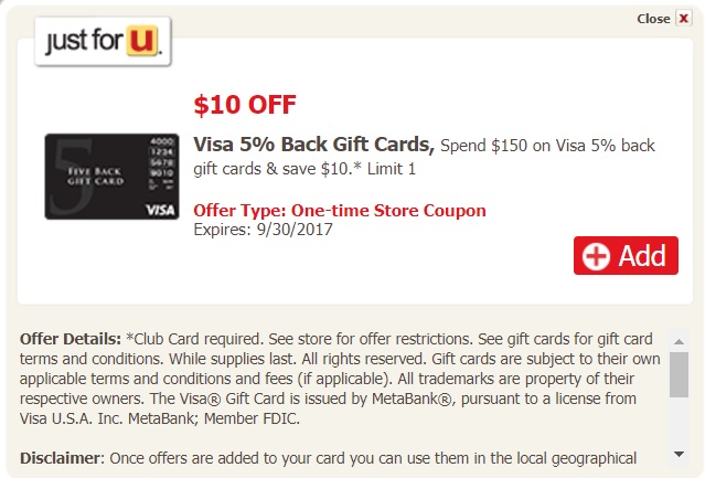 Safeway Vons And Associated Supermarket Chains Randall S Albertson Tom Thumb Acme Are Offering 10 Off Of 150 Or More In Five Back Visa Gift Cards