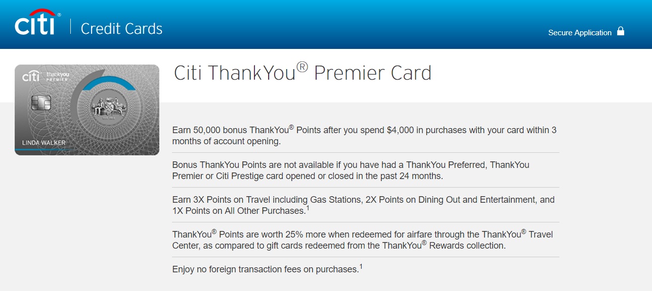 Citi Thankyou Premier To 50 000 Points After Making 4 In Purchases The First 3 Months While Not Quite Historical High On This Card