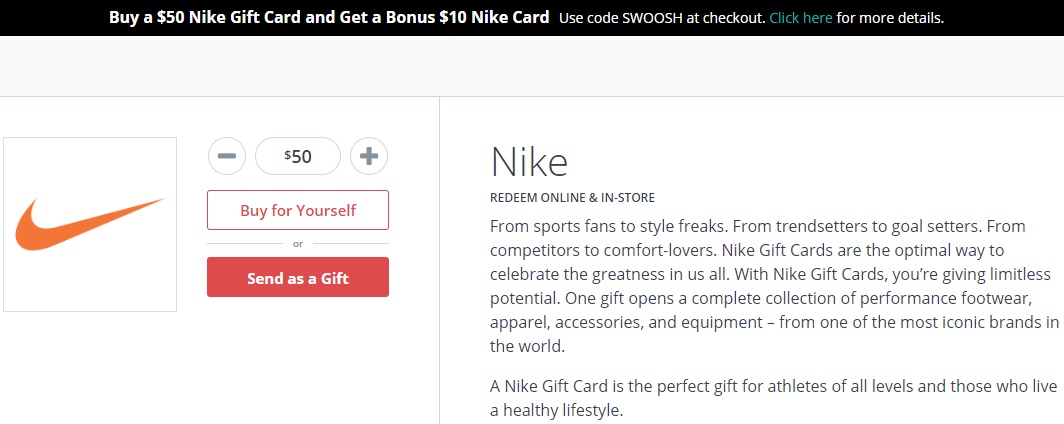 EXPIRED) Gyft: Buy $50 Nike GC, Get $10 
